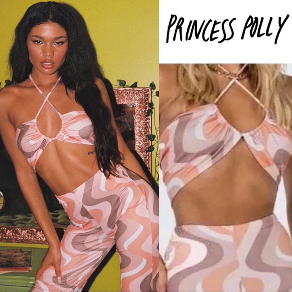 Like New! Princess Polly LATIANA 70s Swirl Vibes Halter Crop Top size 12